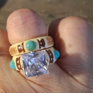 Turquoise Accent Cream and Turquoise Statement Ring Set Made From.Antler